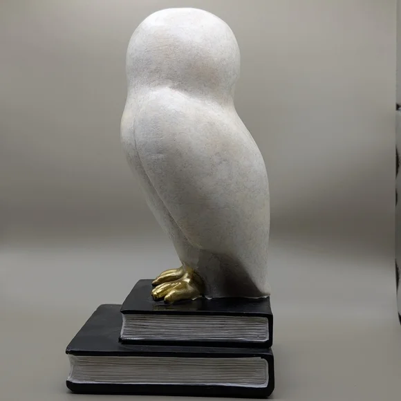 Elegant Gold and White Owl Sculpture on Books - Picture 4 of 5